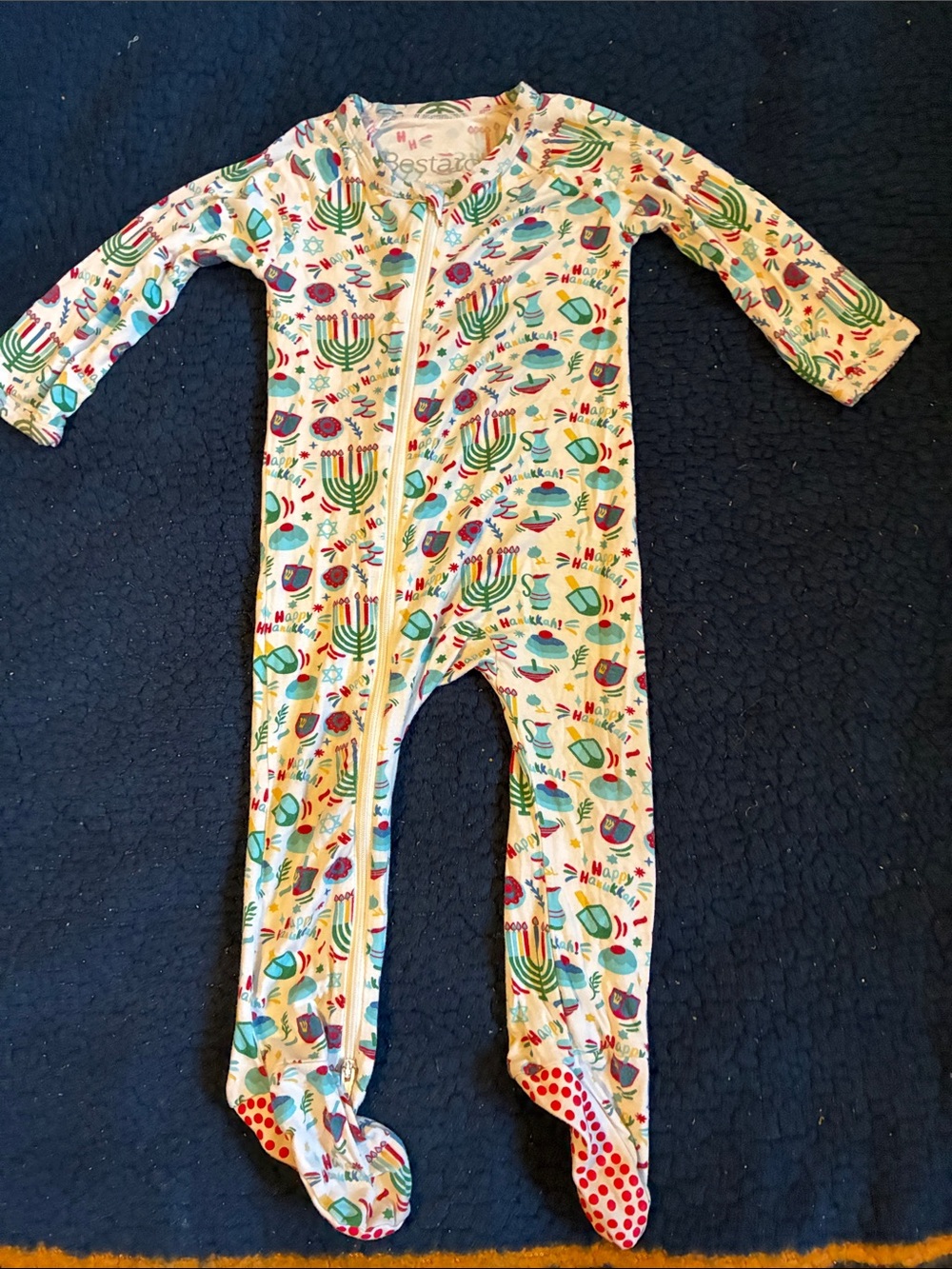 Bestaroo Holiday Menorah & Dreidel Footed One-Piece Pajamas